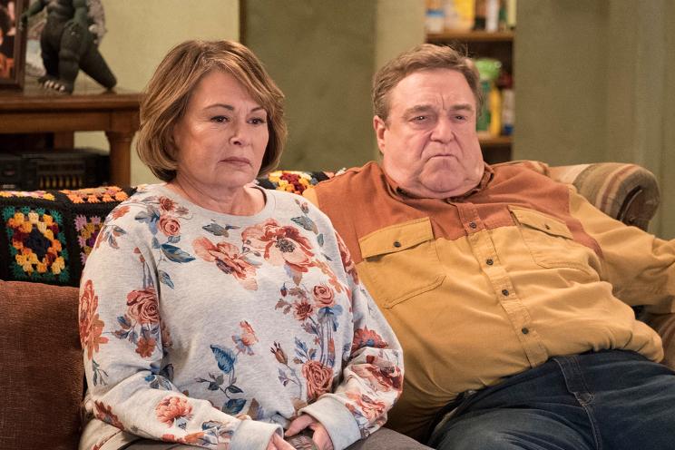 Roseanne Barr and John Goodman in a scene from "Roseanne."