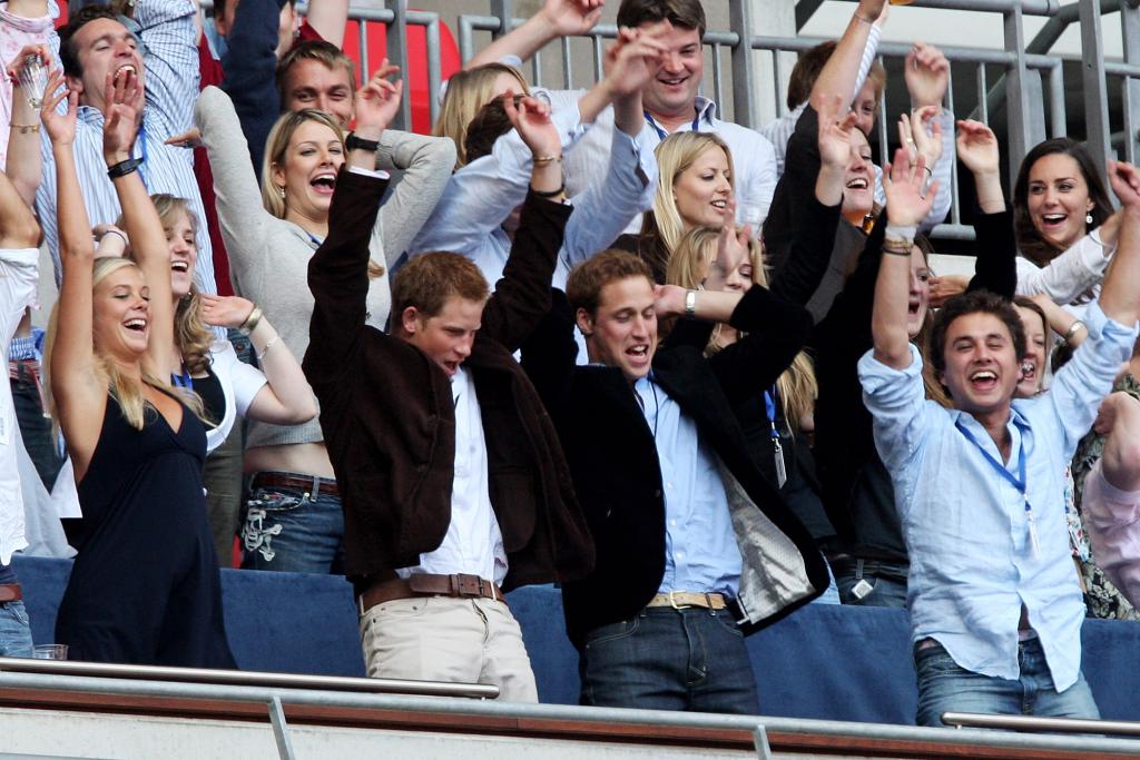 Kate Middleton (far right) joins Prince William, Prince Harry and Chelsy Davy (first row) at the Concert for Diana event.