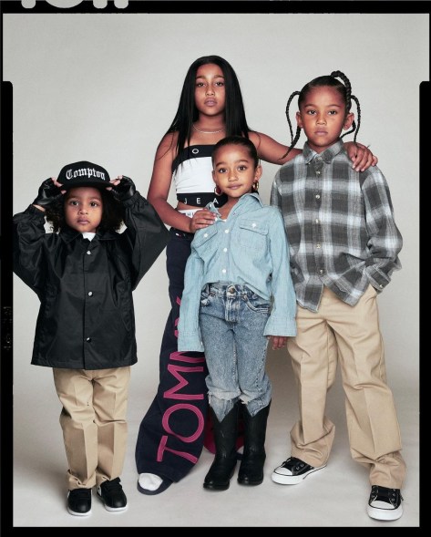 North, Saint, Chicago and Psalm West dressed up as Aaliyah, Snoop Dogg, Sade and Eazy-E