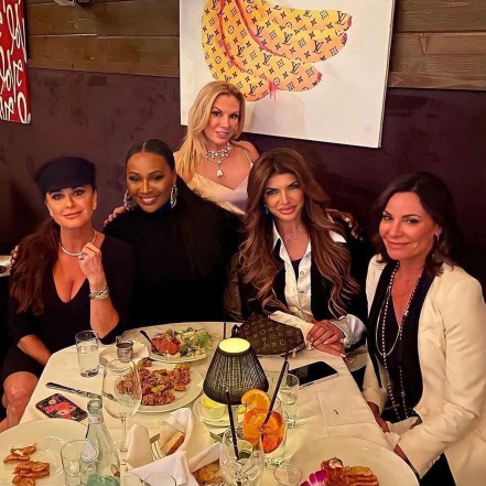 Kyle Richards, Cynthia Bailey, Ramona Singer, Teresa Giudice and Luann de Lesseps sit together at a table at Craig's in West Hollywood.