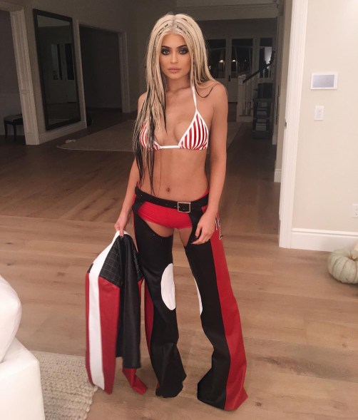 Kylie Jenner dressed as Christina Aguilera from the "Drrty" music video for Halloween 2016