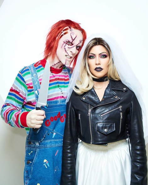 Travis Barker and Kourtney Kardashian dressed up as Chucky and Tiffany from "The Bride of Chucky"