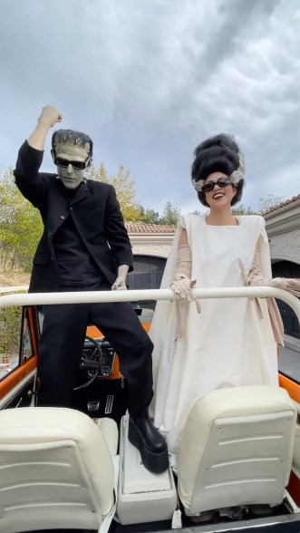 Travis Barker and Kourtney Kardashian dressed up as Frankenstein and the Bride of Frankenstein