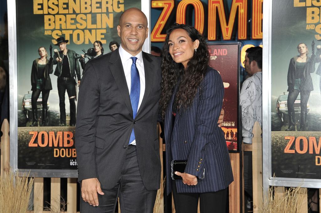 Cory Booker and Rosario Dawson attend the Los Angeles premiere of "Zombieland: Double Tap."