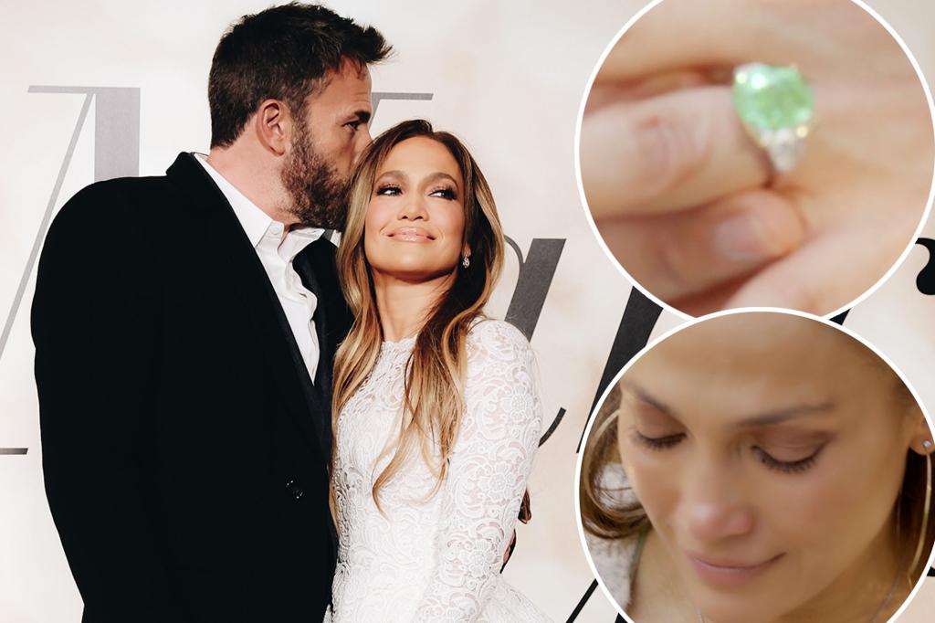 jennifer lopez ben afflect engaged with engagement ring inset