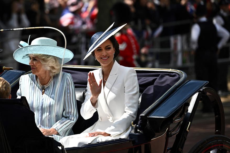 Camilla Parker Bowles and Kate Middleton sitting in a carriage at Trooping the Colour.