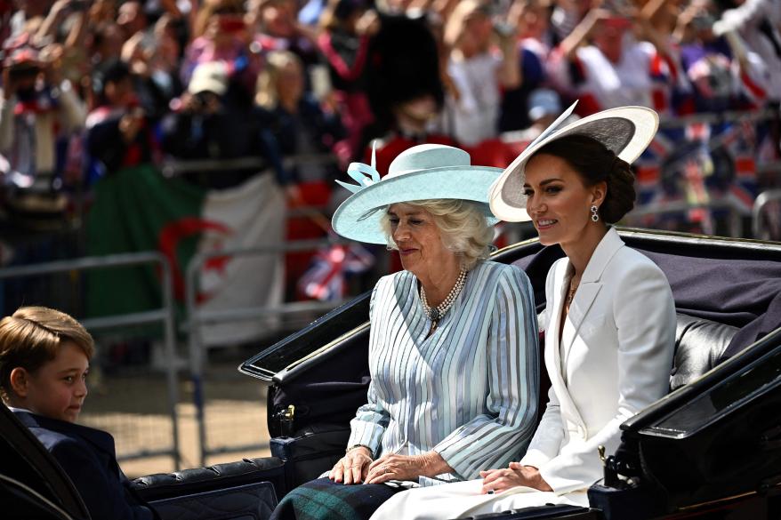 Camilla Parker Bowles and Kate Middleton sitting in a carriage at Trooping the Colour.