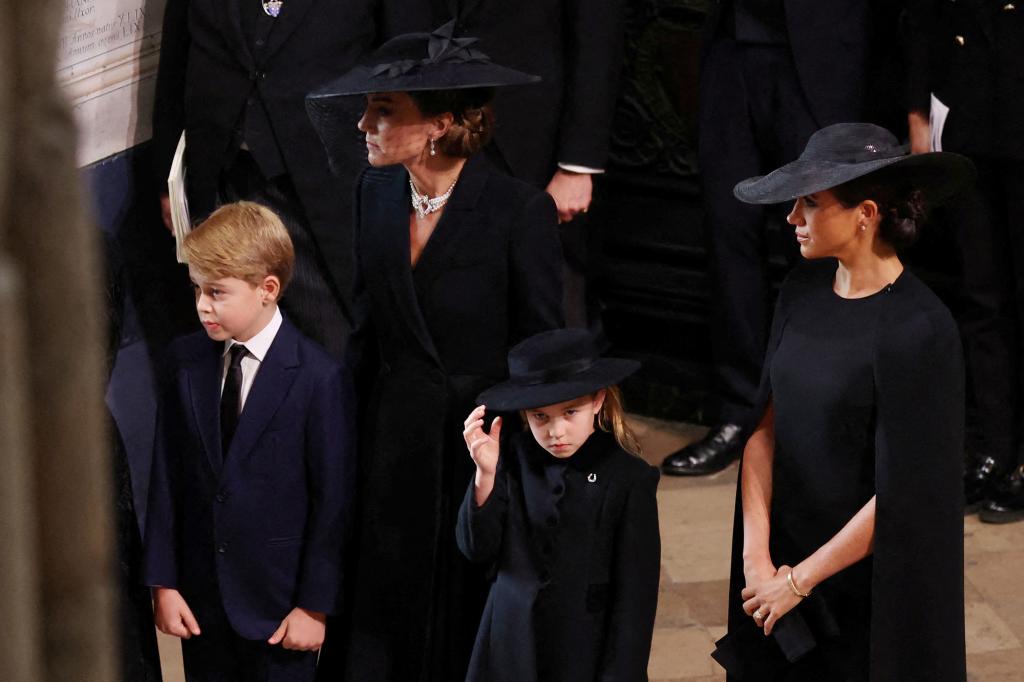 meghan markle, kate middleton, prince george, princess charlotte at Queen's funeral