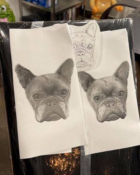 An illustration of the Travis Barker's late French bulldog Blue.