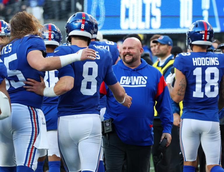 The New York Giants celebrating after beating the Indianapolis Colts.