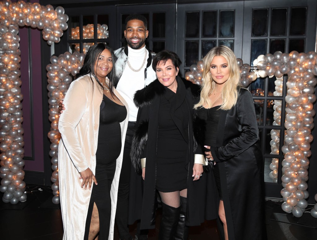 Andrea Thompson, Tristan Thompson, Kris Jenner and Khloé Kardashian at an event together.