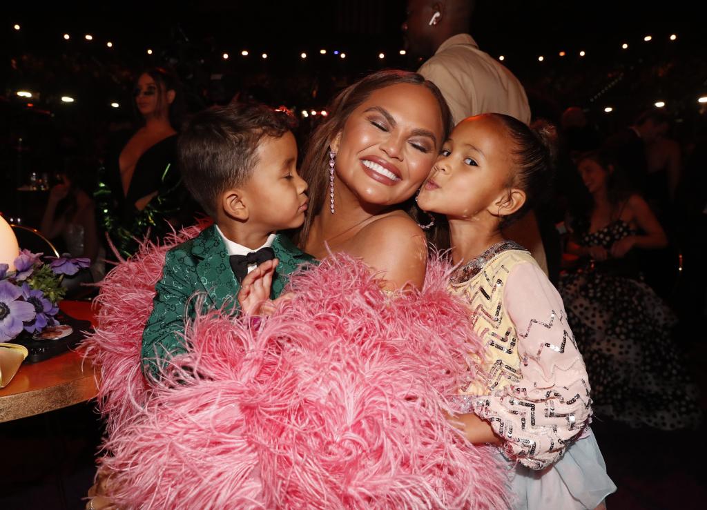 Chrissy Teigen with kids Luna and Miles.