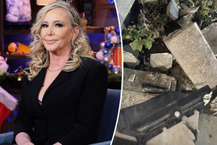 A split photo of Shannon Beador sitting and a photo of Shannon Beador's crash site