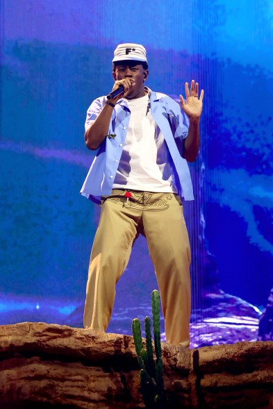 Tyler, the Creator performs at the Coachella Stage during the 2024 Coachella Valley Music and Arts Festival at Empire Polo Club on April 13, 2024