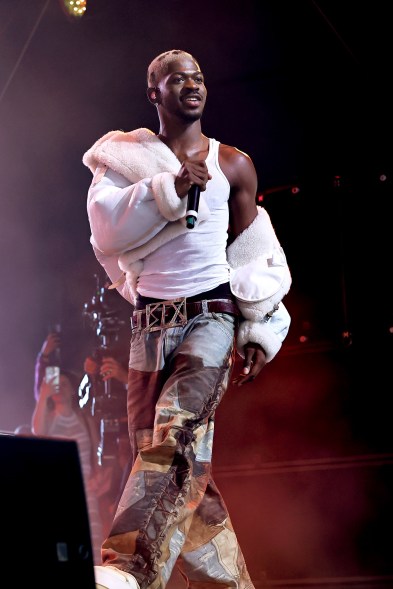 Lil Nas X performs with Kevin Abstract at the Mojave Tent during the 2024 Coachella Valley Music and Arts Festival at Empire Polo Club on April 20, 2024