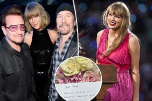 Taylor Swift and Bono and her flowers from U2