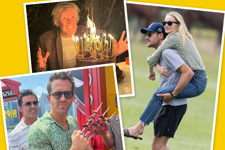 Gary Busey, Ryan Reynolds, Hugh Jackman and Sophie Turner and Peregrine Pearson