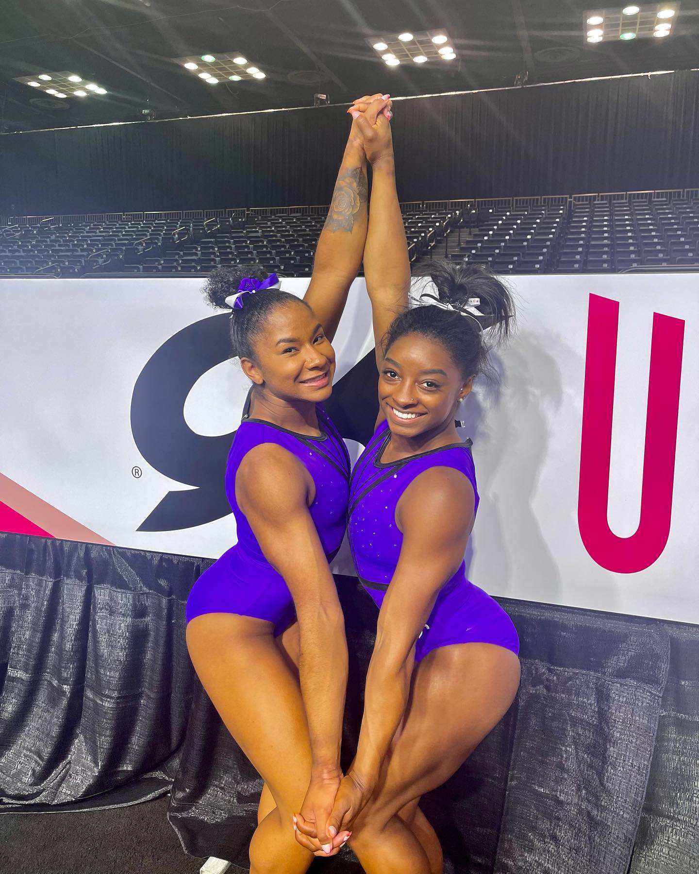 Jordan Chiles poses with Simone Biles