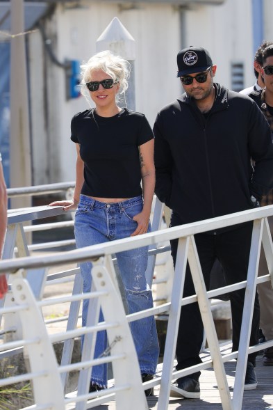 Lady Gaga and Michael Polansky look casually cool as they leave Venice.