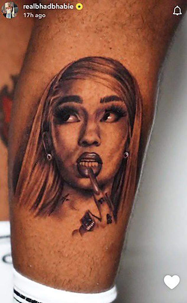 Le Vaughn's tattoo of Bhad Bhabie on his leg.