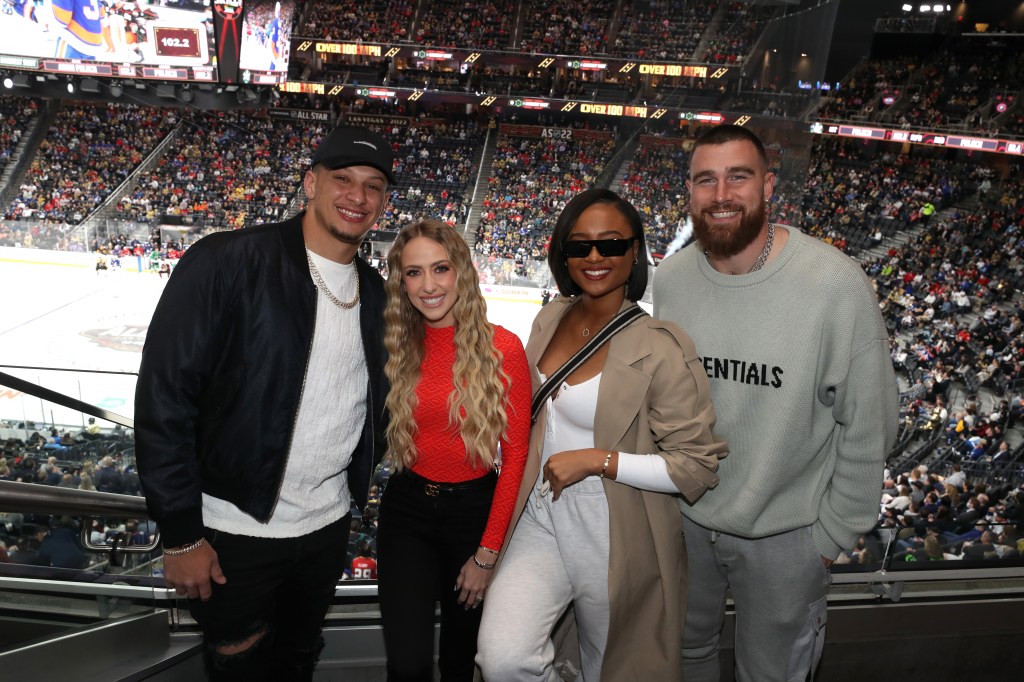 Patrick Mahomes, Brittany Mahomes, Kayla Nicole and Travis Kelce