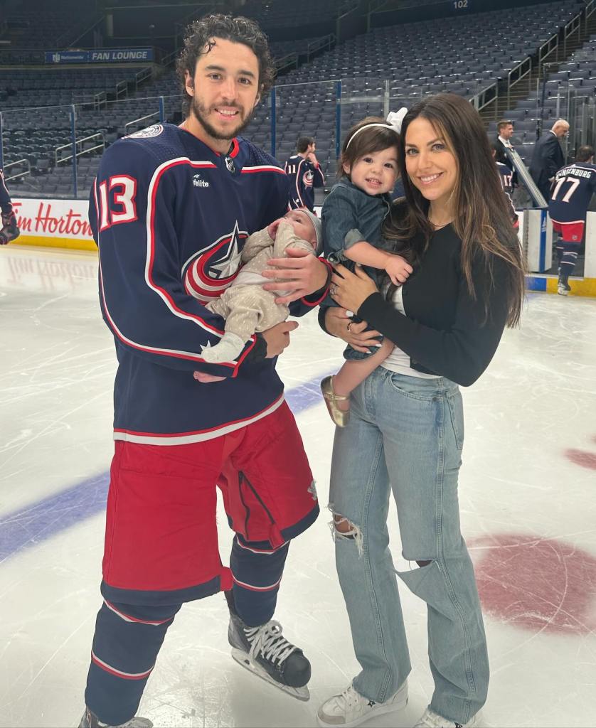 Meredith Gaudreau and Johnny Gaudreau with their two kids