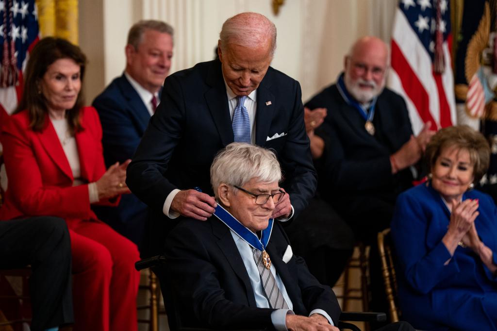 joe biden giving phil donahue the presidential medal of freedom