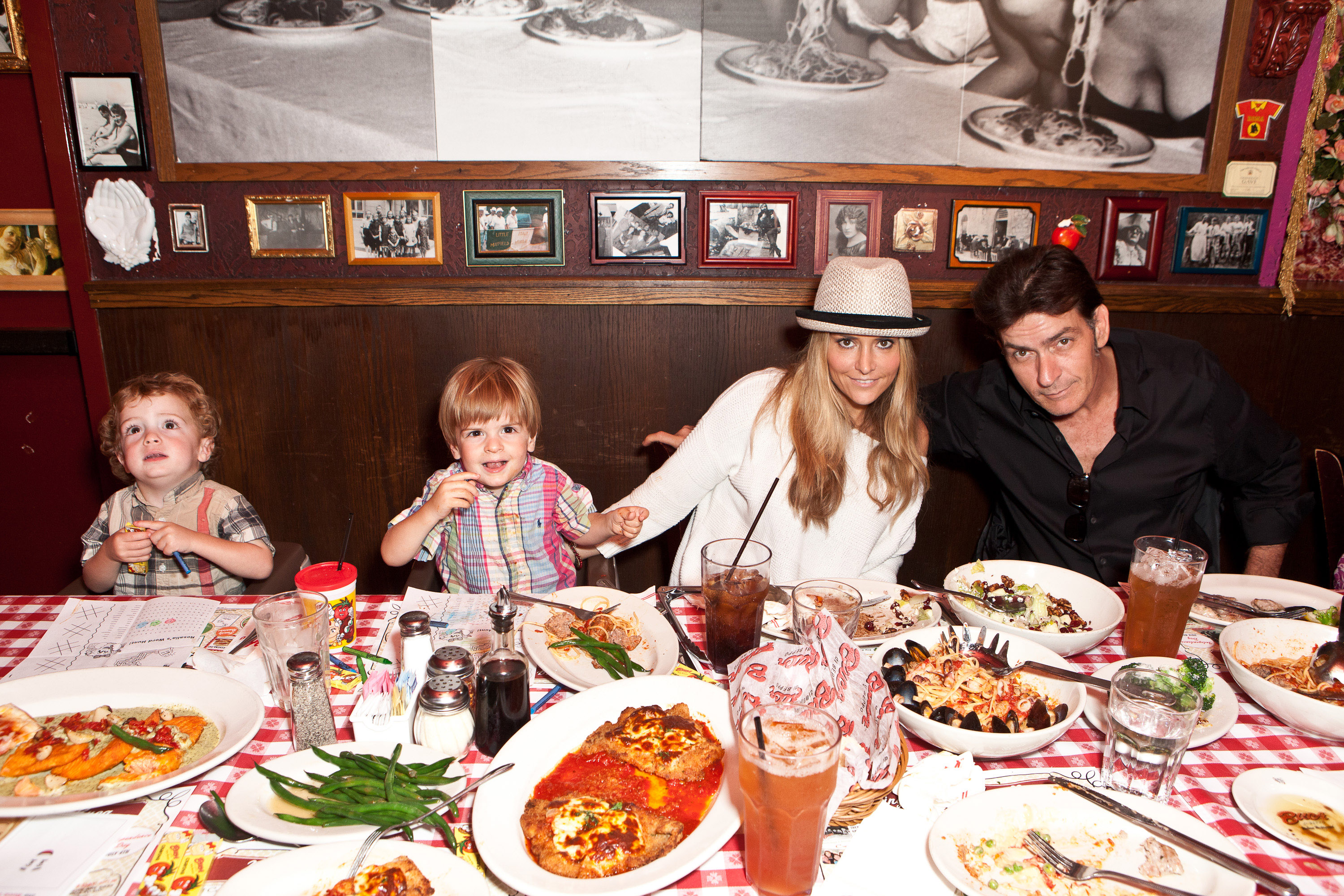 Charlie Sheen and Brooke Mueller posing with their kids