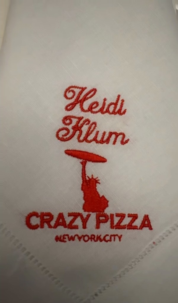 A personalized napkin at Crazy Pizza. 