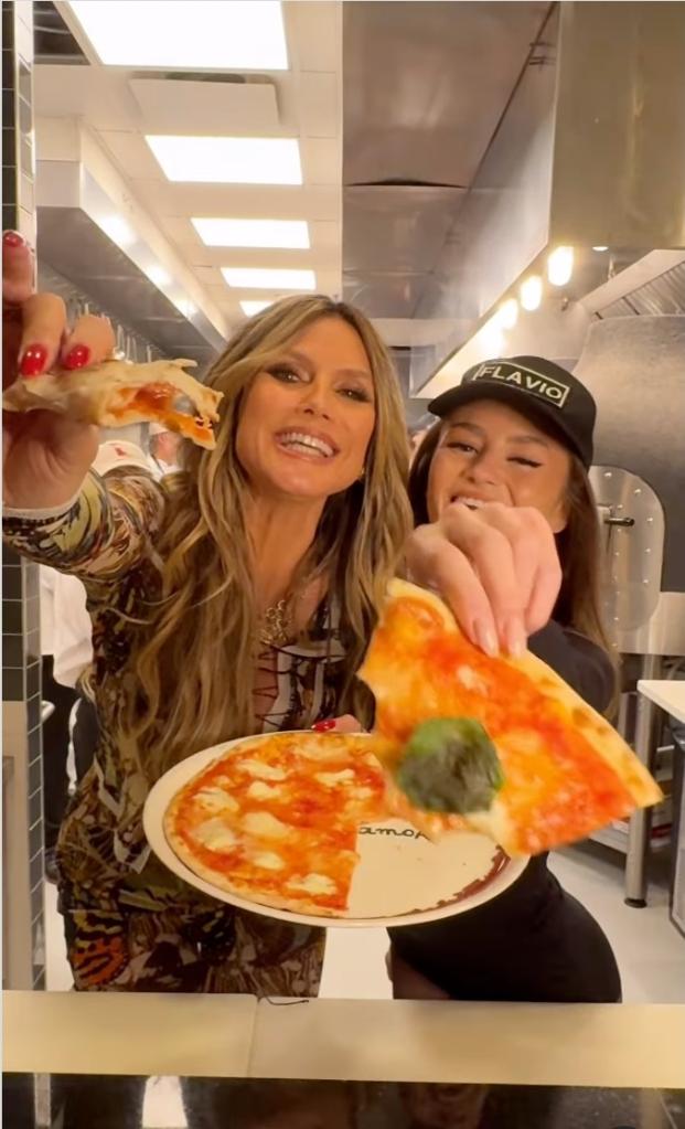 Heidi Klum and Leni Klum at the opening of Crazy Pizza in New York City on Oct. 29. 