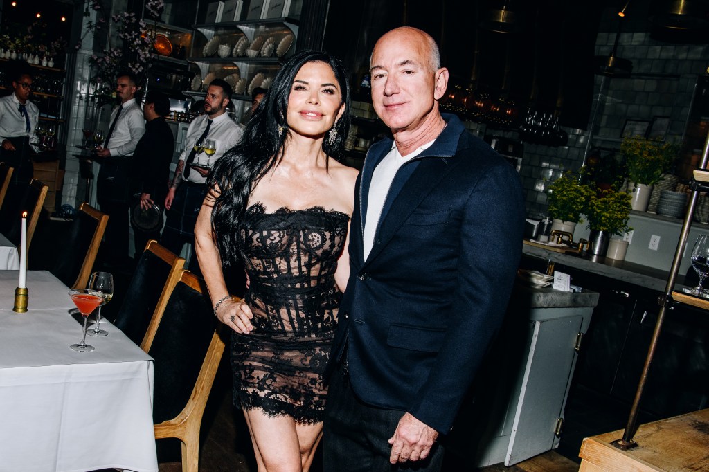 Lauren Sanchez and Jeff Bezos at the Monse Maison Pre-Met Cocktail Celebration 