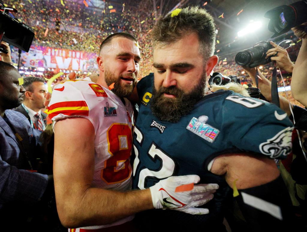 Travis Kelce and Jason Kelce at February 2023 NFL game