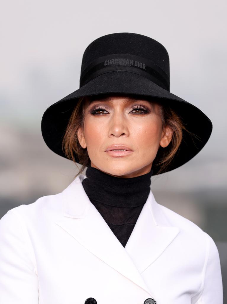 Jennifer Lopez in a black hat in London.