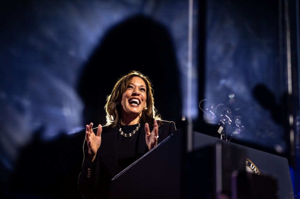 Vice President Kamala Harris Harris speaks during the closing rally of her campaign at base of the iconic "Rocky Steps" at the Philadelphia Museum of Art on Nov. 05, 2024 in Philadelphia.