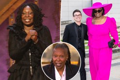 A split photo of Whoopi Goldberg at the Tonys and Christian Siriano and Whoopi Goldberg on a carpet and a small photo of Whoopi Goldberg talking