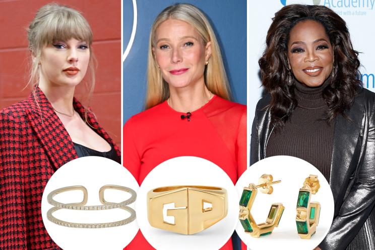 Taylor Swift, Gwyneth Paltrow and Oprah with insets of jewelry