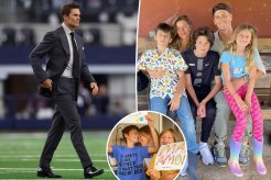 Tom Brady split image with Gisele Bündchen with their kids.