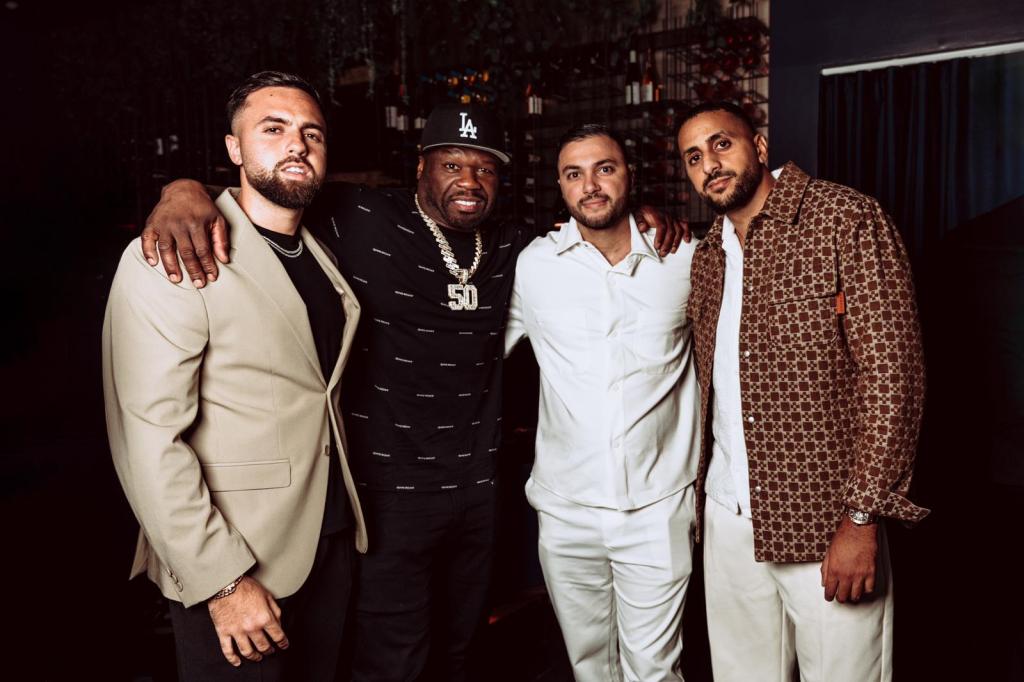 50 Cent joined co-owners Sulivan Metiaf, Adel Bourkia, and Byram Zaied for an exclusive dinner with 50’s liquor Branson Cognac at Mona Lisa in Miami Beach.