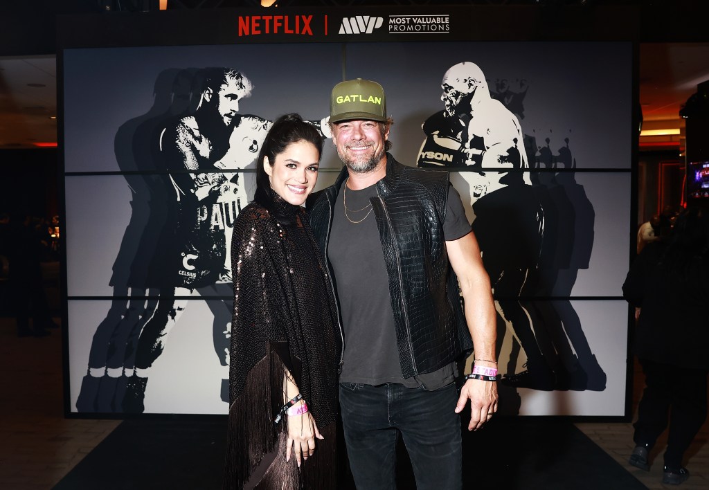 Audra Mari and Josh Duhamel attend LIVE On Netflix: Jake Paul vs. Mike Tyson at AT&T Stadium