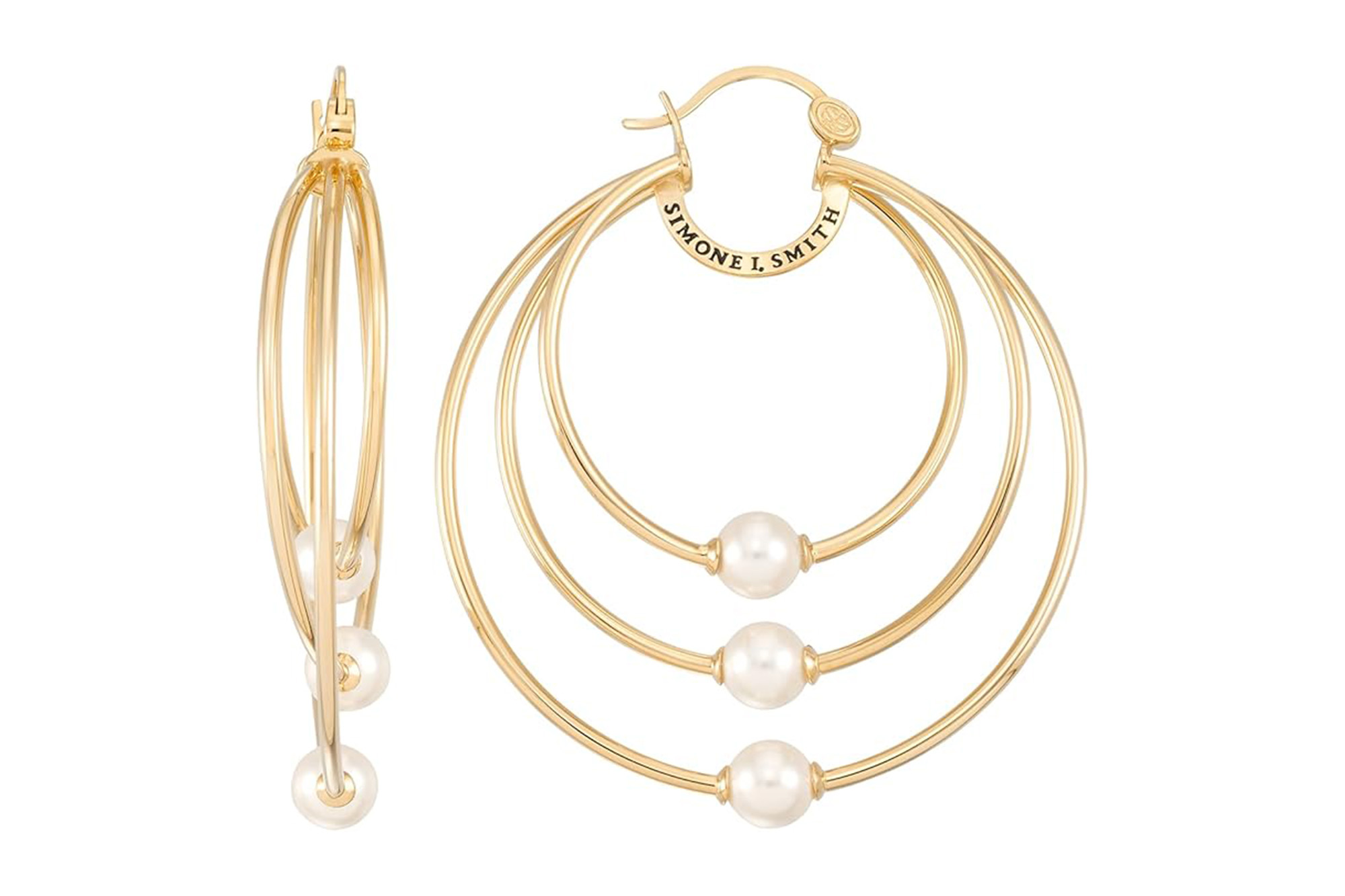 hoop earrings with pearls on them