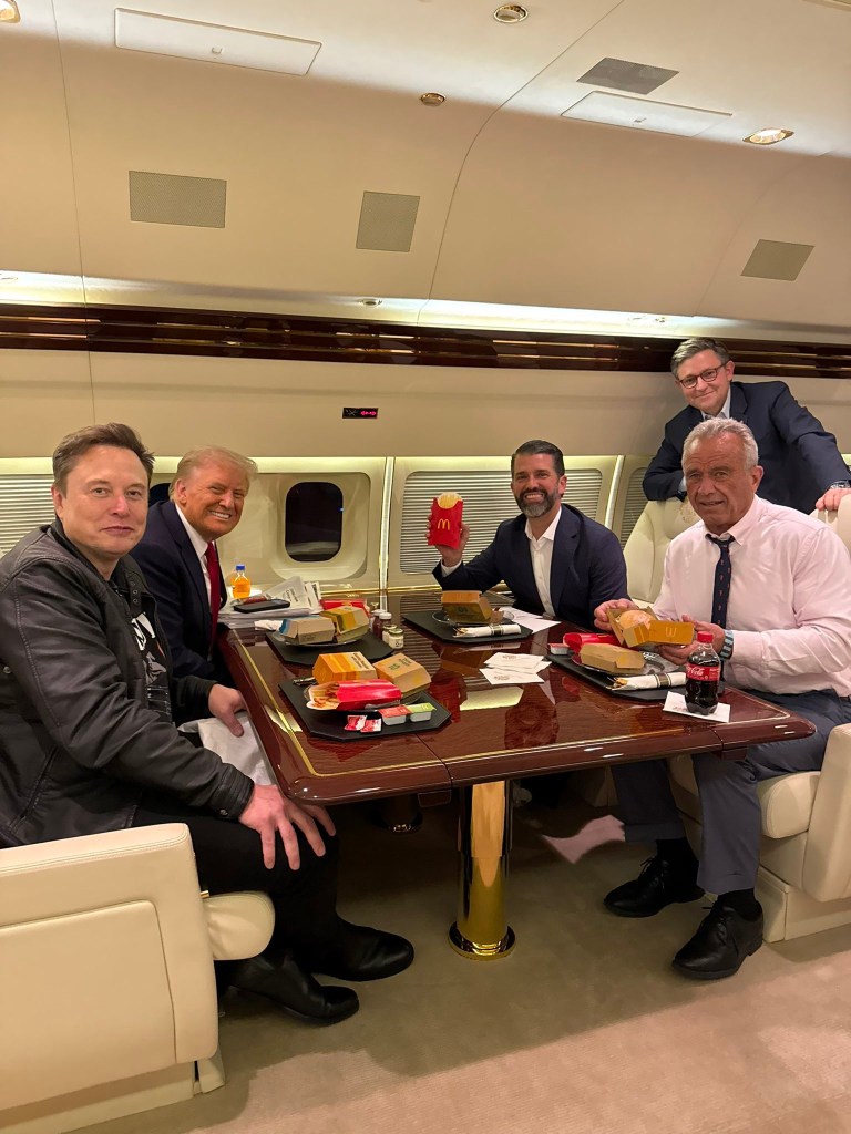 But Kennedy -- who dropped his own presidential ambitions to endorse Trump and become a cabinet pick -- was then spotted on Trump Force One himself sheepishly posing with a McDonald’s Big 