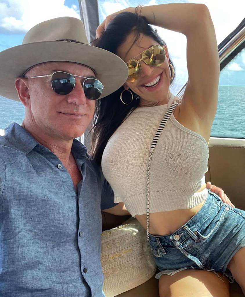 Lauren Sánchez and Jeff Bezos on a yacht.