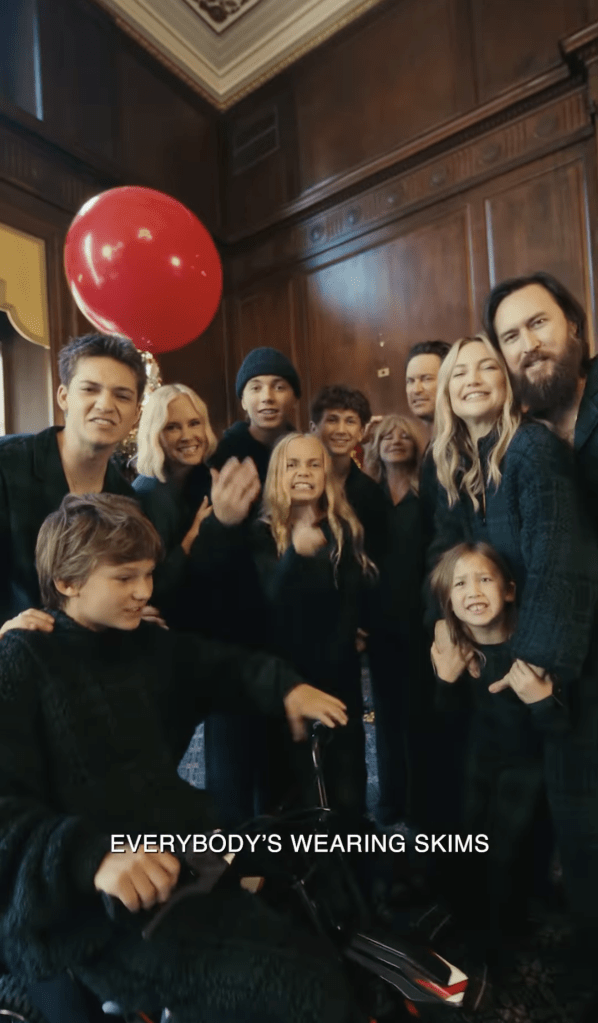 Skims 2024 holiday campaign video featuring Goldie Hawn and her children Kate Hudson and Oliver Hudson with their families