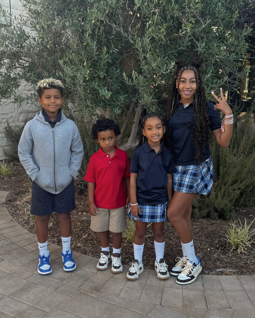 North, Saint, Chicago and Psalm West all dressed for school in September 2024. 