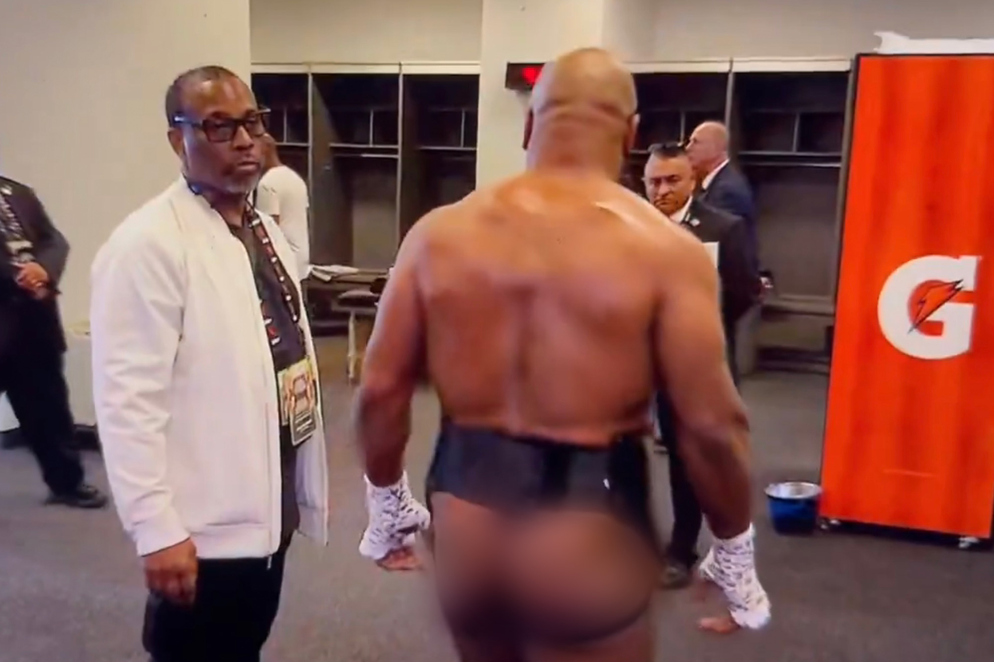 Mike Tyson bare butt.