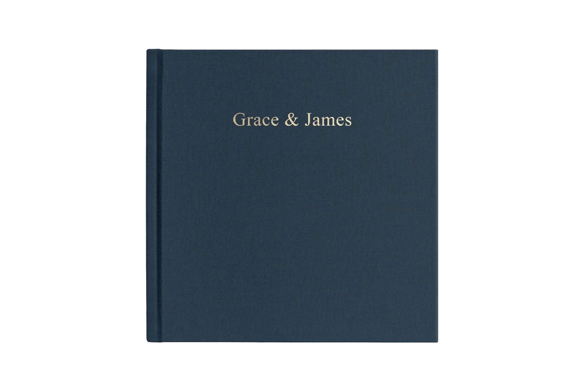 A photo book that says "Grace & James" on it 