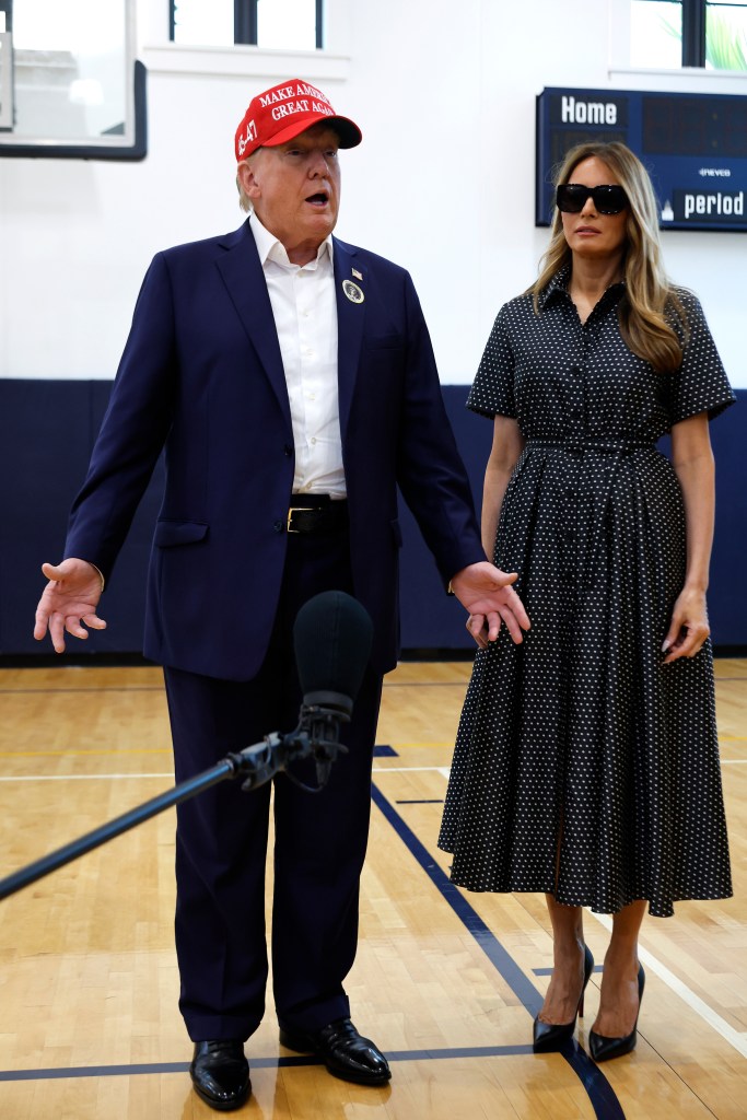 Melania Trump wearing a Dior dress and Donald Trump at the Morton and Barbara Mandel Recreation Center in Palm Beach, Fla., on Nov. 5. 