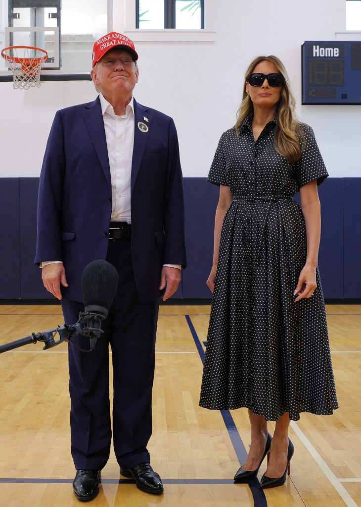 Melania Trump wearing a Dior dress and Donald Trump at the Morton and Barbara Mandel Recreation Center in Palm Beach, Fla., on Nov. 5. 