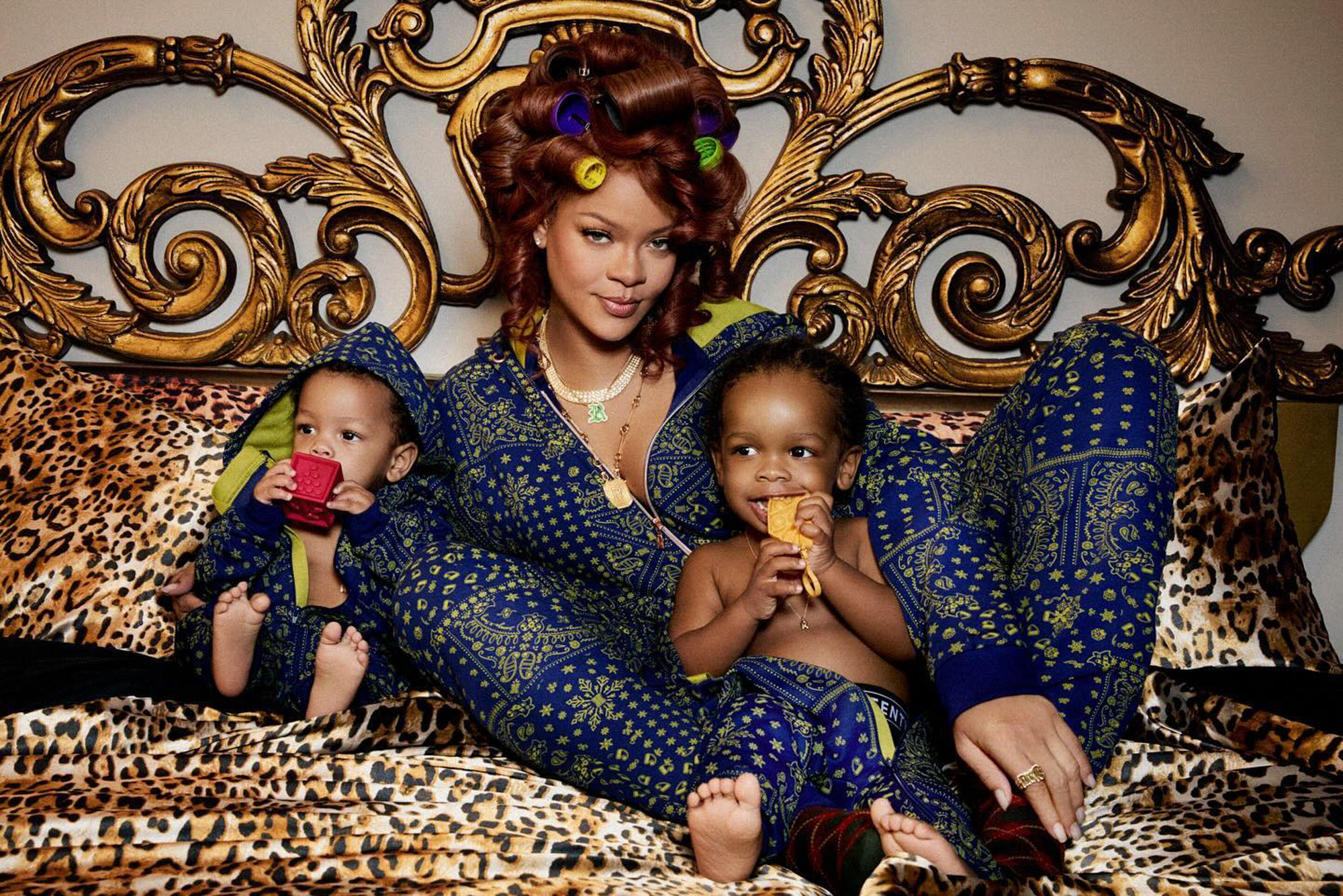 Rihanna and her two sons in matching PJs.