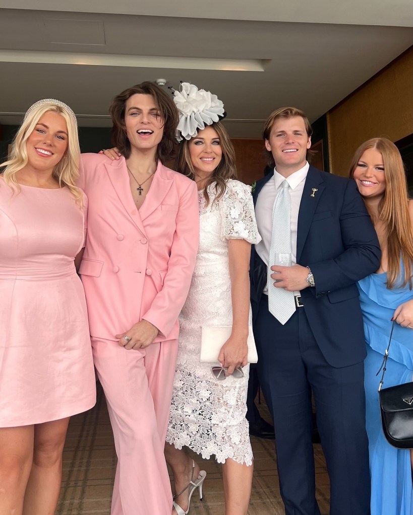 Elizabeth Hurley beams in a family photo.